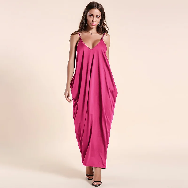 women's flutter-sleeved dressesOlivian Pocketed Maxi Dress - Magenta