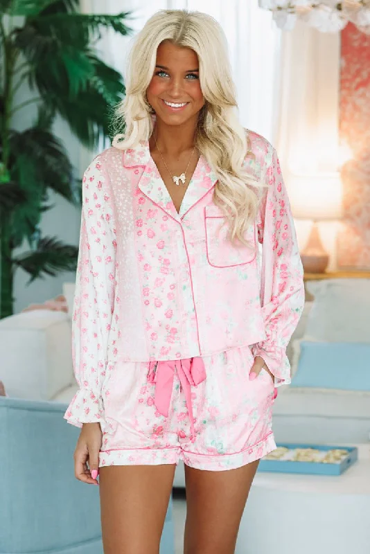 French Roses Short and Top Pajama Set - Pink