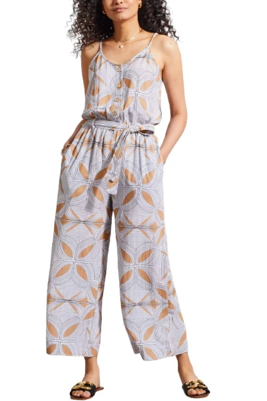 women's leather pantsButton Front Jumpsuit In Carmel Color/print