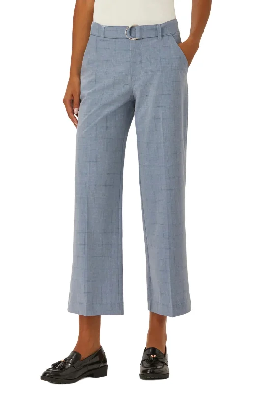 women's floral pantsFranklin Wide Leg Cropped Pant In Blue Broken Plaid