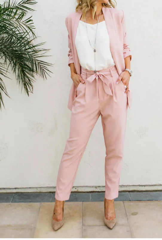 women's relaxed-fit pantsHigh Waist Tie Front Trouser In Blush