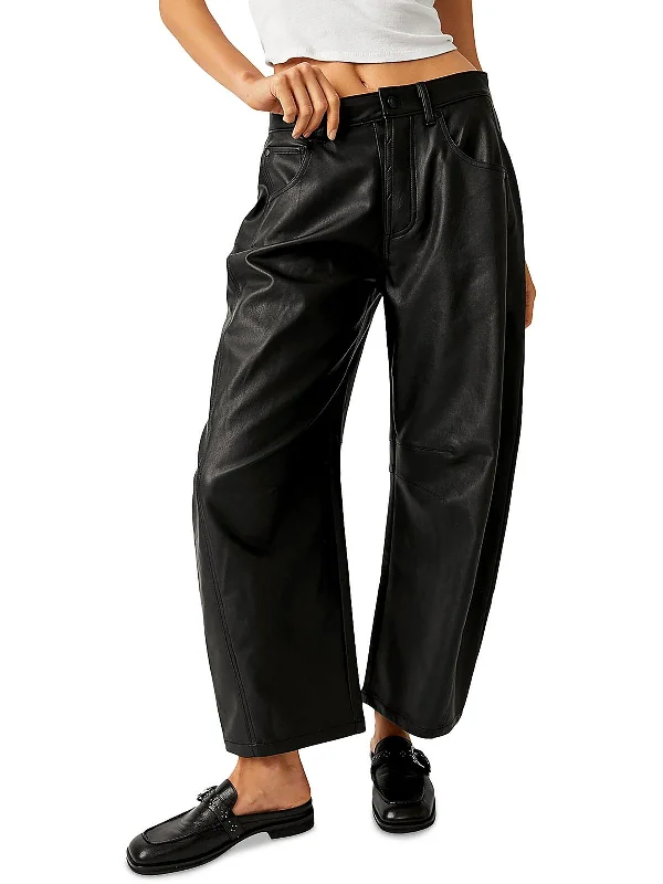 women's straight-leg pantsLucky You Womens Faux Leather Tapered Wide Leg Pants