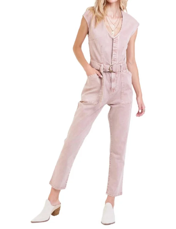 women's designer pantsNicole Denim Jumpsuit In Rose