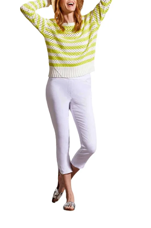 women's luxury pantsPull On Capri With Rounded Slits Pants In White