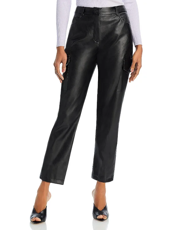 women's drawstring pantsWomens Faux Leather High Rise Cargo Pants