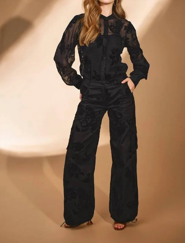 women's wedding pantsZuhr Cotton Cargo Pants In Black