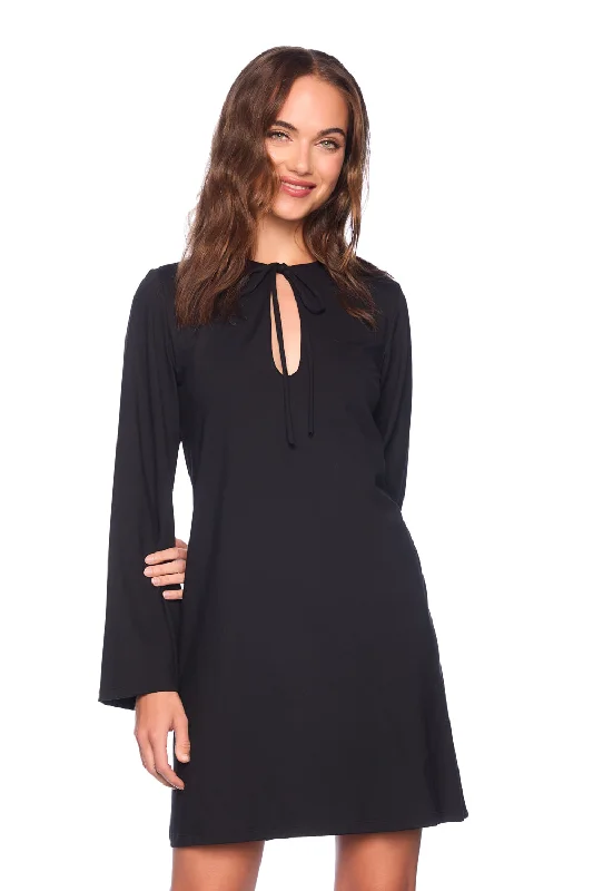 women's shift dressesbell sleeve keyhole tie dress