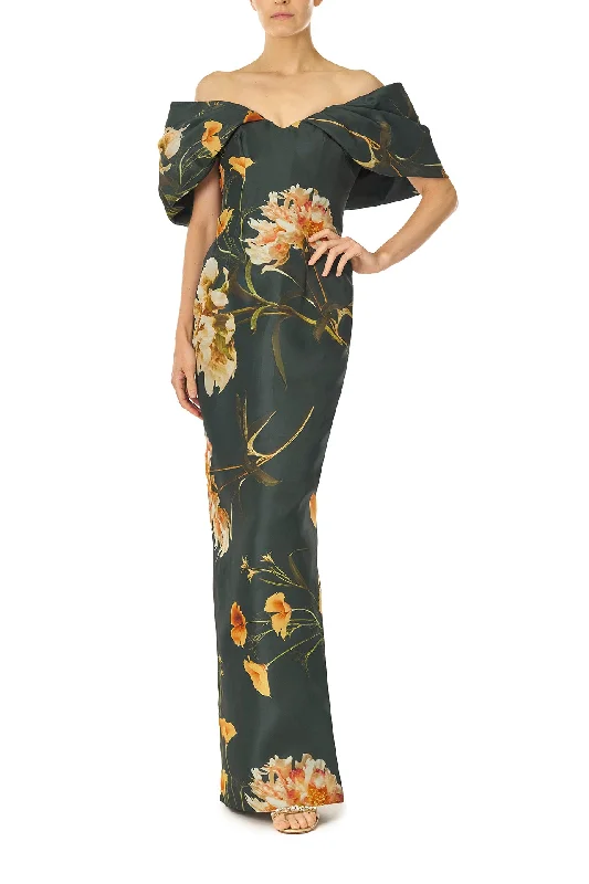 women's bell-sleeved dressesOff the Shoulder Floral Column Gown