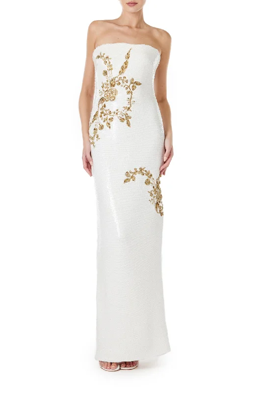 Silk DressEmbroidered Sequin Column Gown