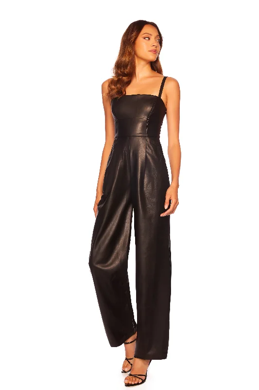 Formal Dressfaux leather square neck tank jumpsuit