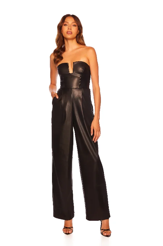 Satin Dressfaux leather wire tube jumpsuit