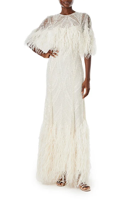 women's mother of the bride dressesFeathered Capelet Gown