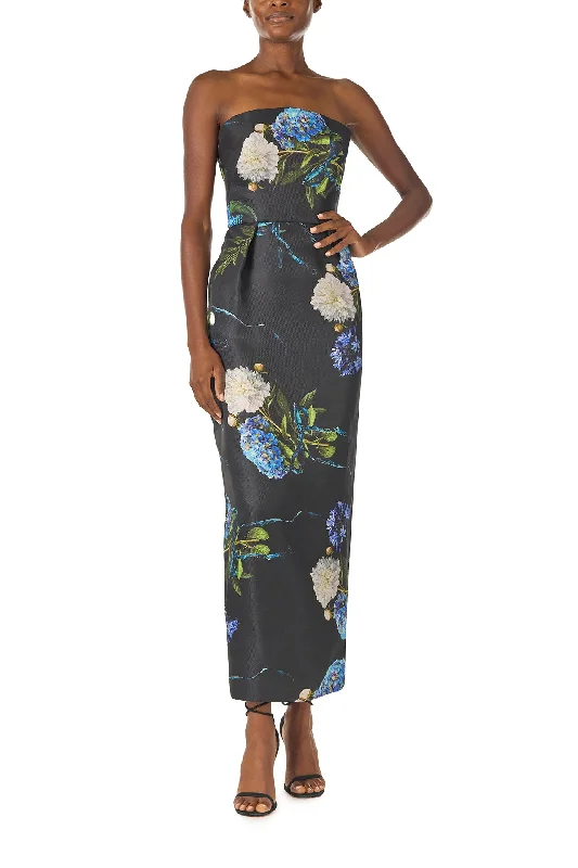 women's neon dressesTea Length Floral Gazar Gown