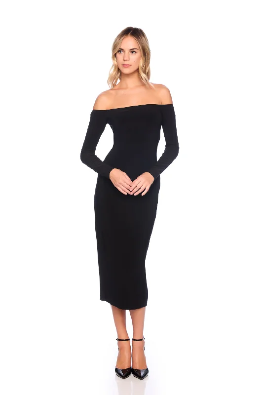 Bow-Tie Dressmatte jersey off shoulder long sleeve dress