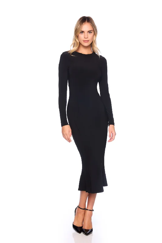 Glamour Dressmatte jersey trumpet crew long sleeve dress