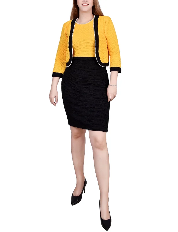 Evening Dress3/4 Sleeve Textured Knit 2 Piece Dress Set