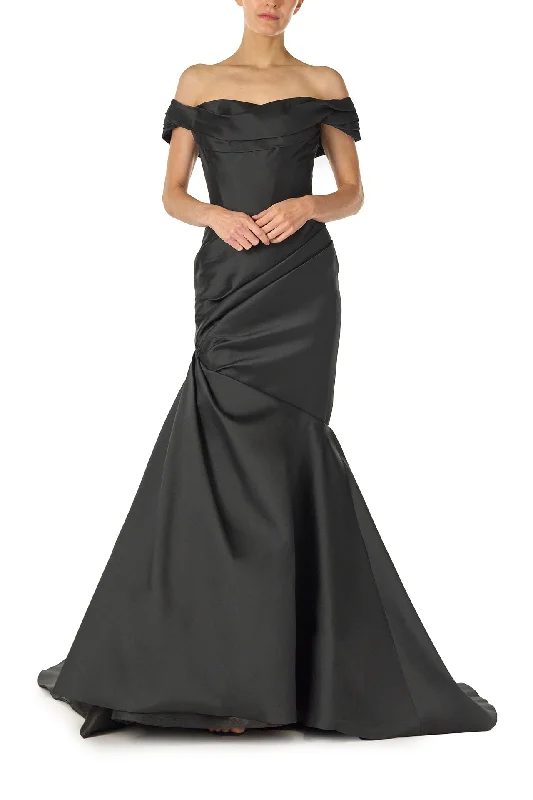 Cheetah Print DressOff-The-Shoulder Draped Trumpet Gown