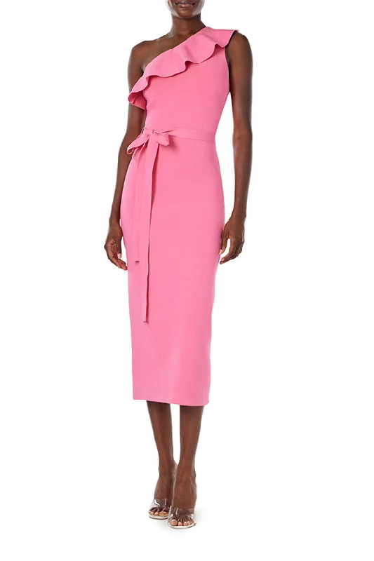 women's fair-trade dressesOne Shoulder Pink Ruffle Knit Dress