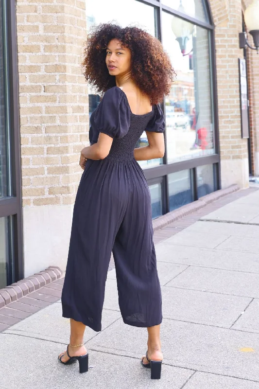 Velvet DressPetite Tie-Front Gaucho Wide Leg Jumpsuit (Black)