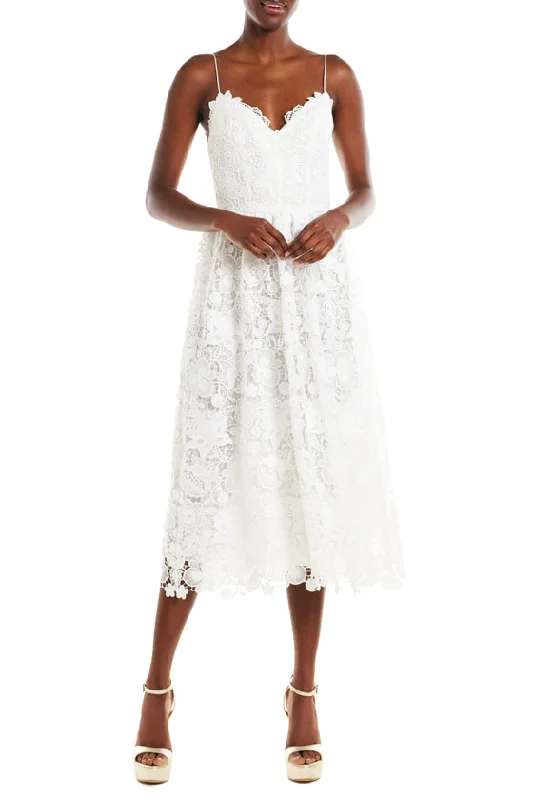 women's maximalist dressesSilk White Guipure Lace Tea Length Dress