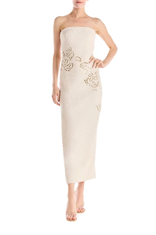 women's midi dressesStrapless Embroidered Wool Dress