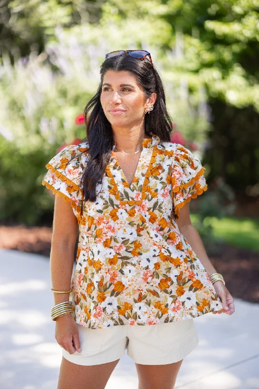 High-Neck DressSweet Persimmon Taupe Floral Top