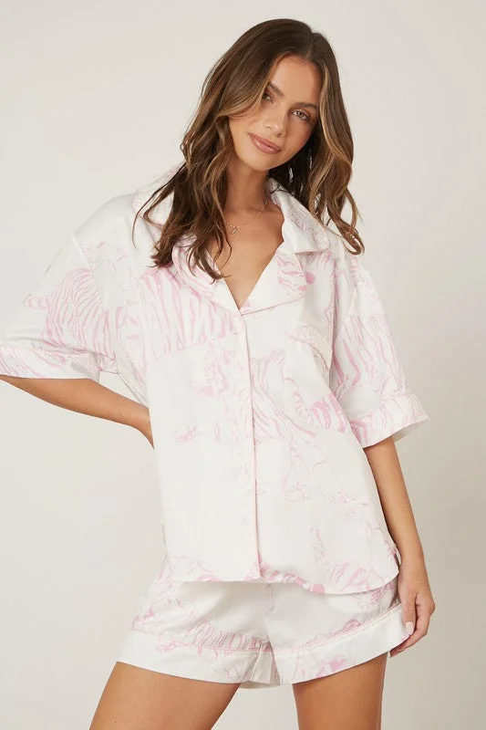 Evening DressTiger Print White Pajama Top