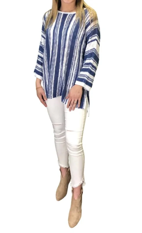 Women's Sweaters3/4 Stripe Sweater In Blue