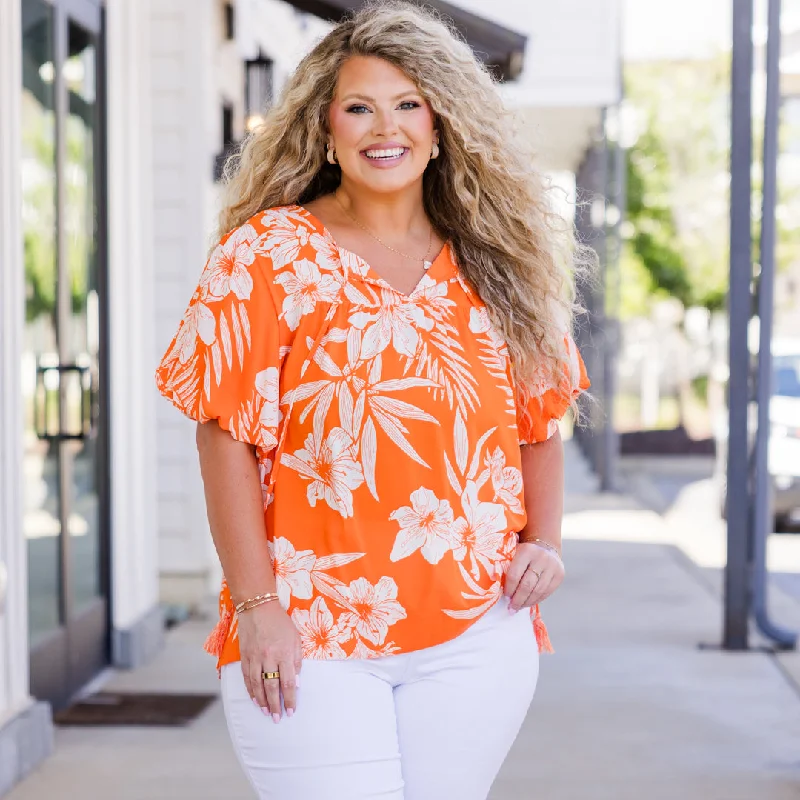 women's tops with geometric patternsCoral Reef Queen Top, Orange