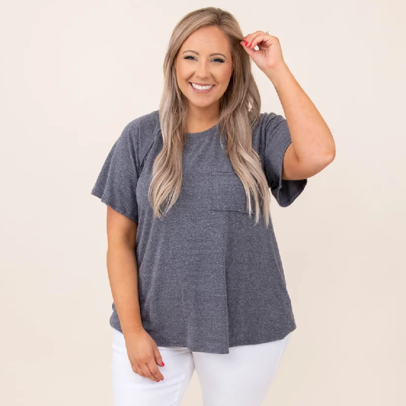 women's tops for those who want to wear versatile pieces that can be dressed up or downCozy Is Key Top, Charcoal