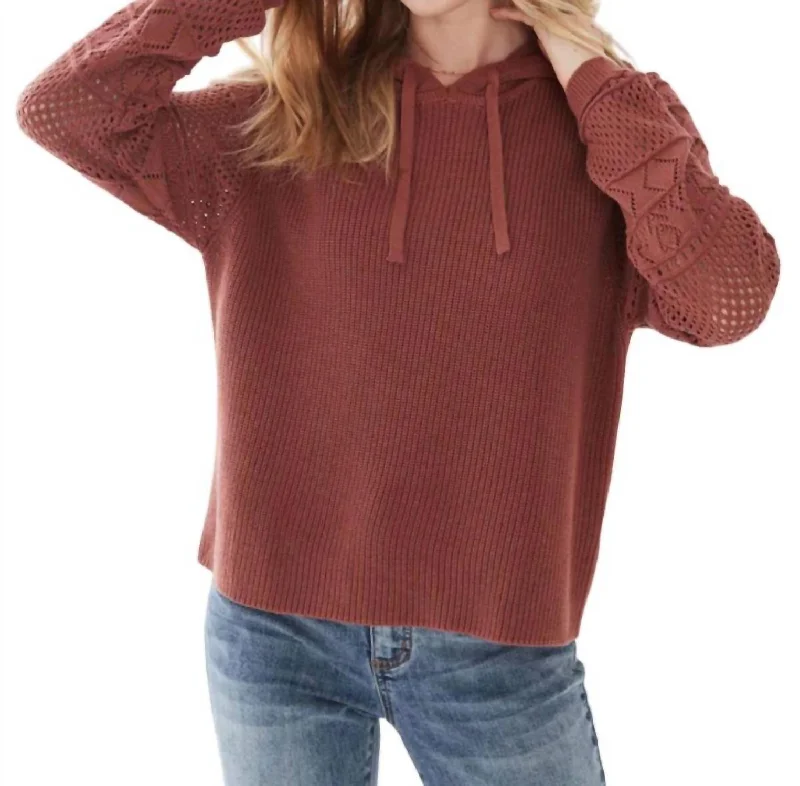 Stylish SweatersCrochet Sleeve Sweater In Dark Withered Rose