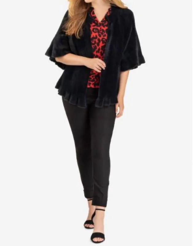 Hooded Cashmere SweatersEyelash Flounce Cardigan In Black