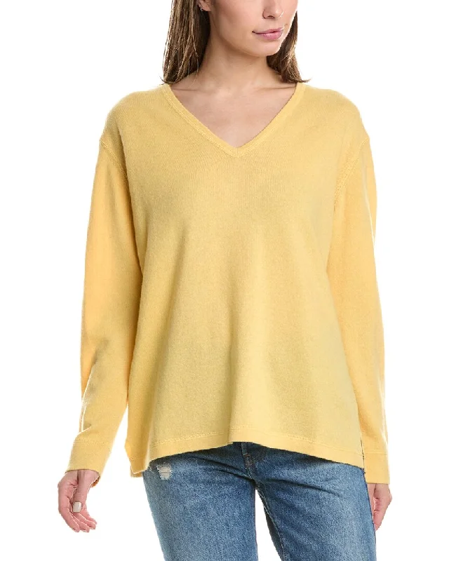 Stylish SweatersForte Cashmere Coverstitch V-Neck Cashmere Sweater