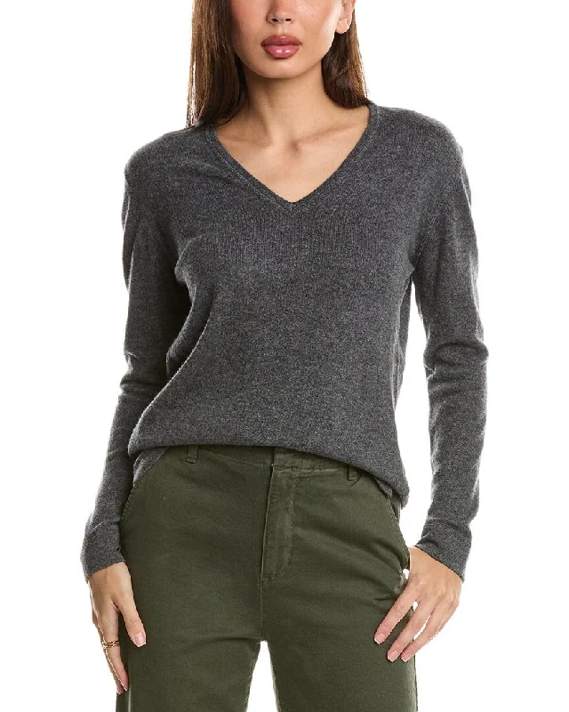 Comfortable Dressy SweatersForte Cashmere Coverstitch V-Neck Cashmere Sweater