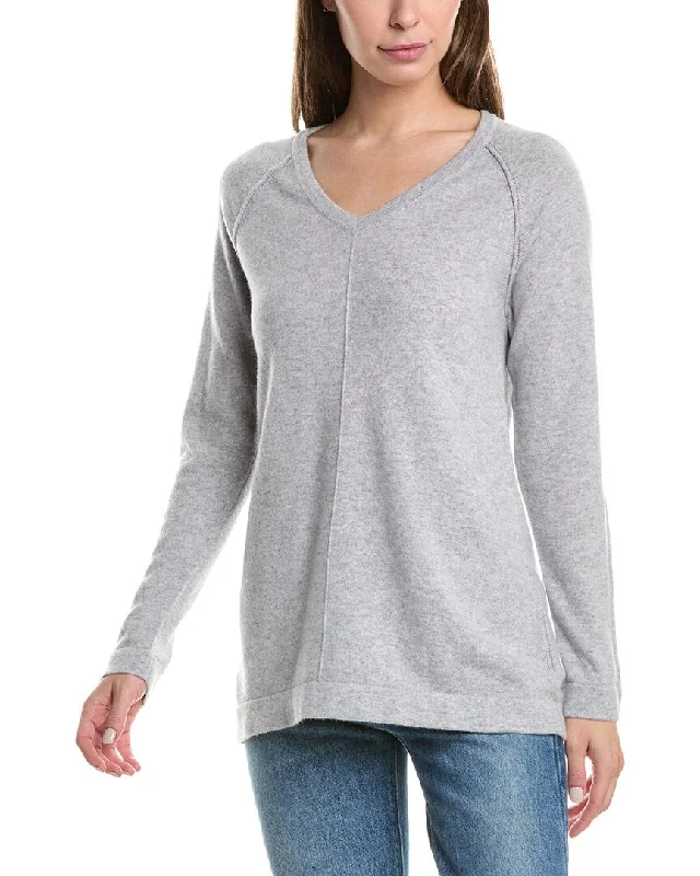 Turtle-Neck SweatersForte Cashmere Easy Raglan V-Neck Cashmere Sweater