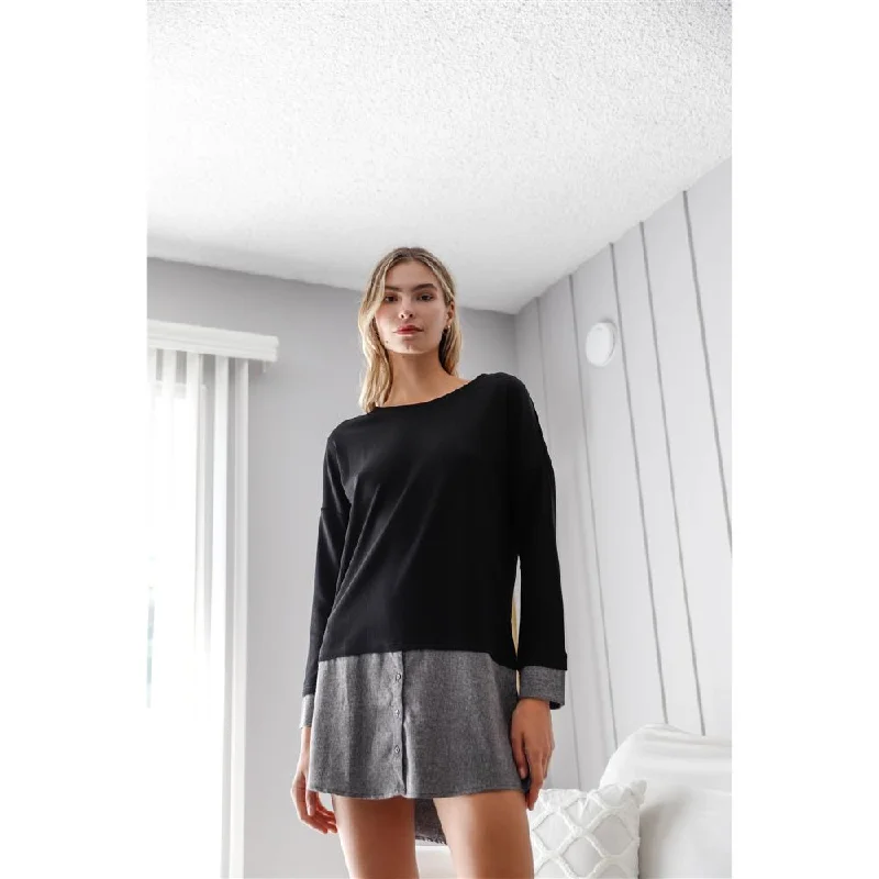 Retro Crewneck SweatersKnit Combo Long Sleeve Sweater Dress