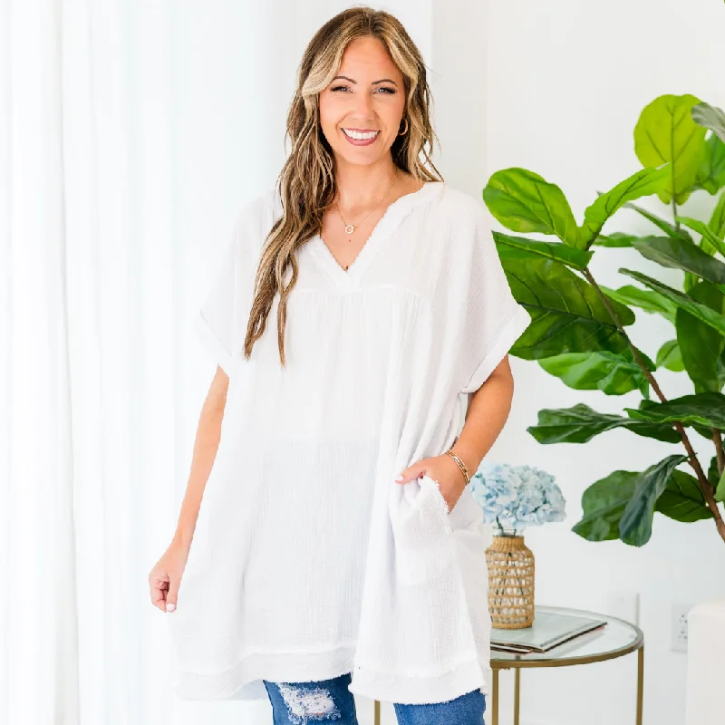 chic women's tops for everyday wearMy Love Has Grown Tunic, White