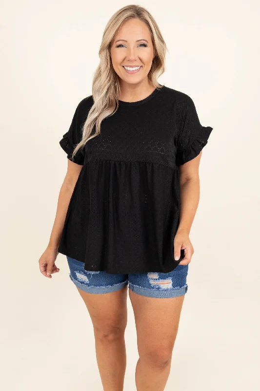 women's tops with cold-shoulder cuts and lace detailingMy Lovin' And You Top, Black