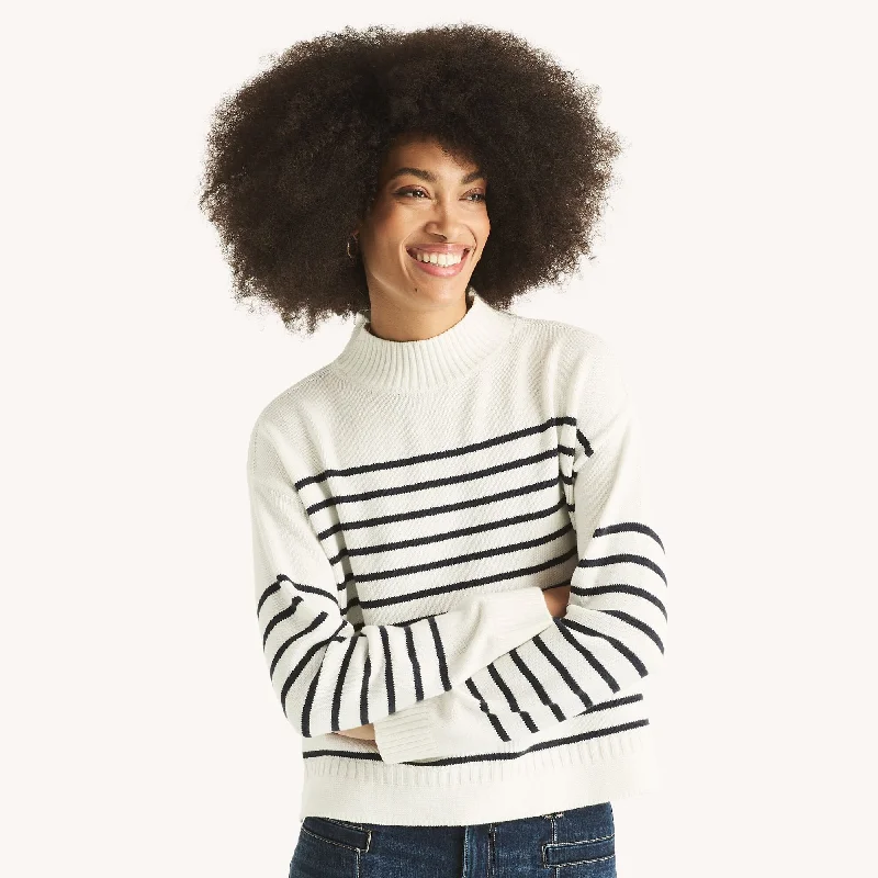 Knitted SweatersNautica Womens Striped Mock-Neck Sweater