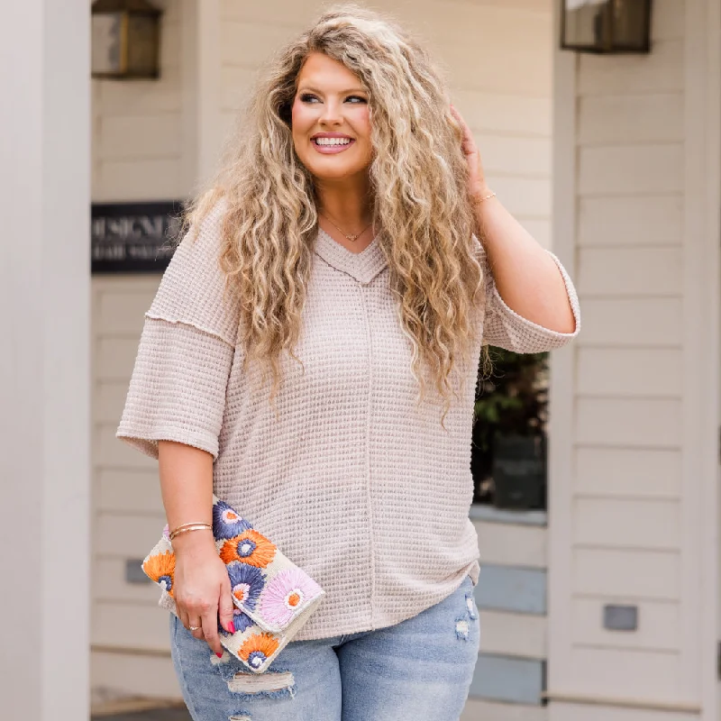 women's tops with cold-shoulder cuts and lace detailingOff Duty Looks Top, Oatmeal