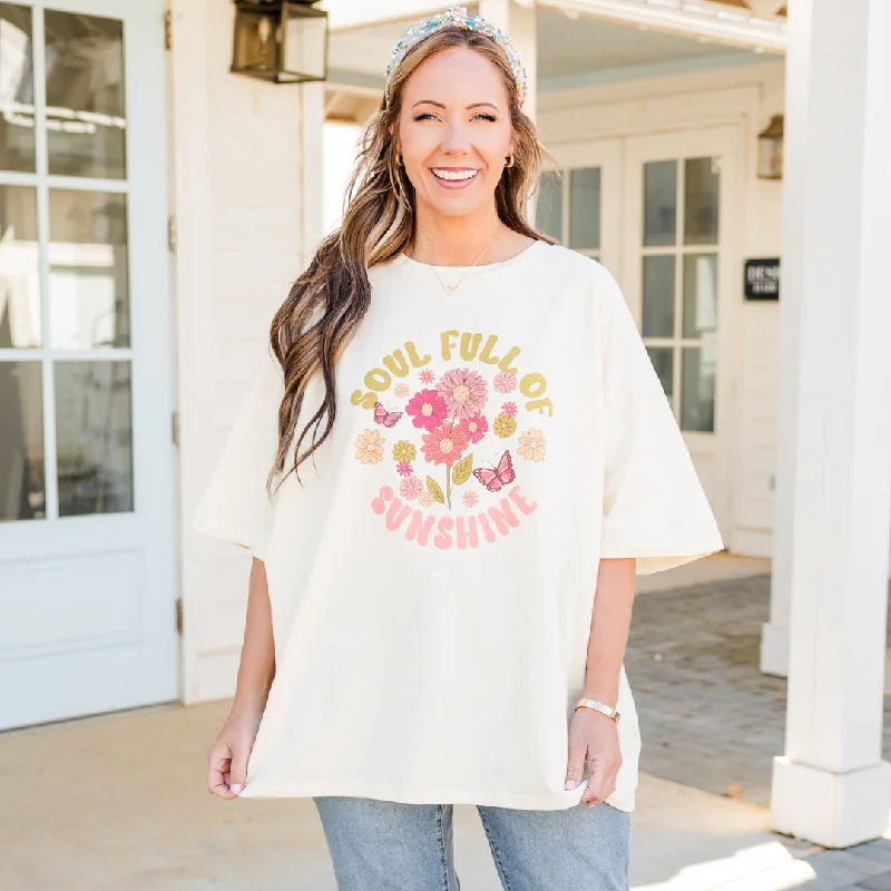 women's tops with sequin embellishmentsSoulful Sunshine Boyfriend Tee, Ivory