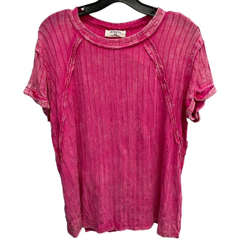 cozy women's tops for fall and winterTop Short Sleeve Basic By Zenana Outfitters In Pink, Size: S