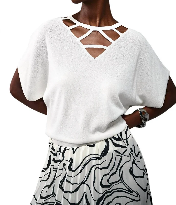 Custom Flannel-Lined SweatersV-Neck Cutout Top In White