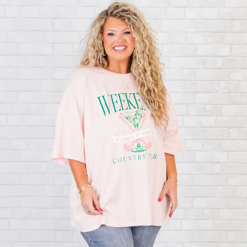 women's tops for those who want to stay warm and stylish during colder weatherWeekend Club Boyfriend Tee, Cream Pink